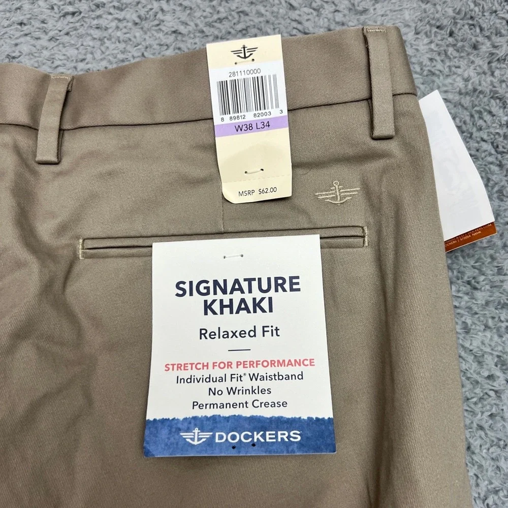 Dockers‎ Dress Pants Mens 38x34 Signature Khaki Beige Relaxed Stretch NEW Casual
